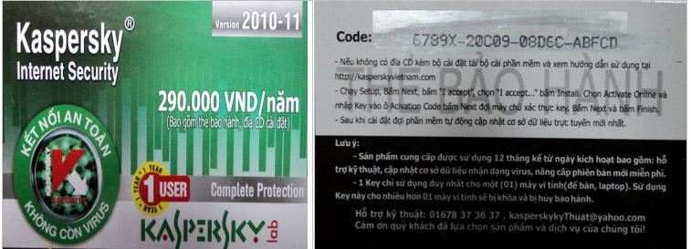 				HÌNH 04.HAI MẶT CỦA MỘT THẺ KASPERSKY GIẢ	